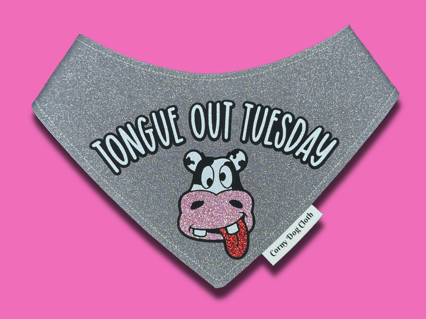 Tongue Out Tuesday Gray Glitter Bandana