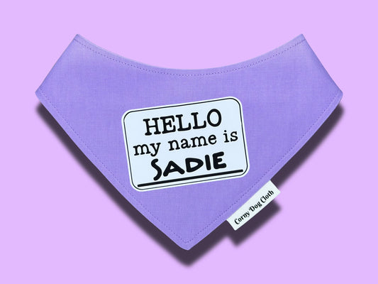 Hello My Name is Personalized Lilac Bandana