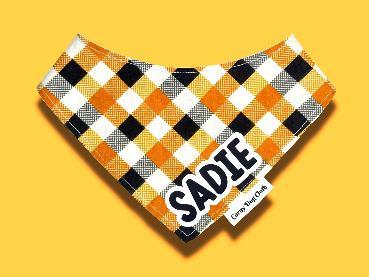 Checkered Pup Orange Custom Bandana