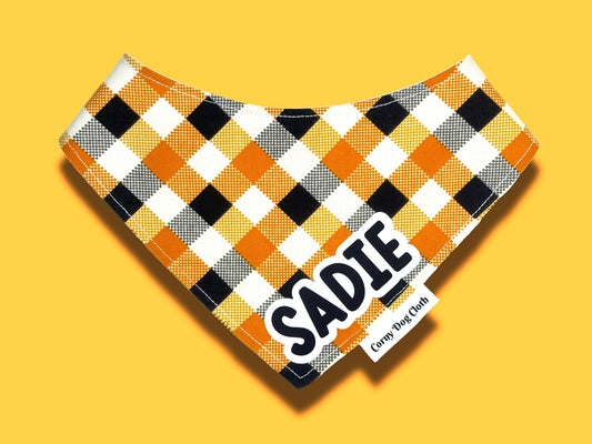 Checkered Pup Orange Custom Bandana