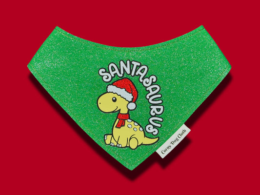 Santasaurus Green Glitter Bandana