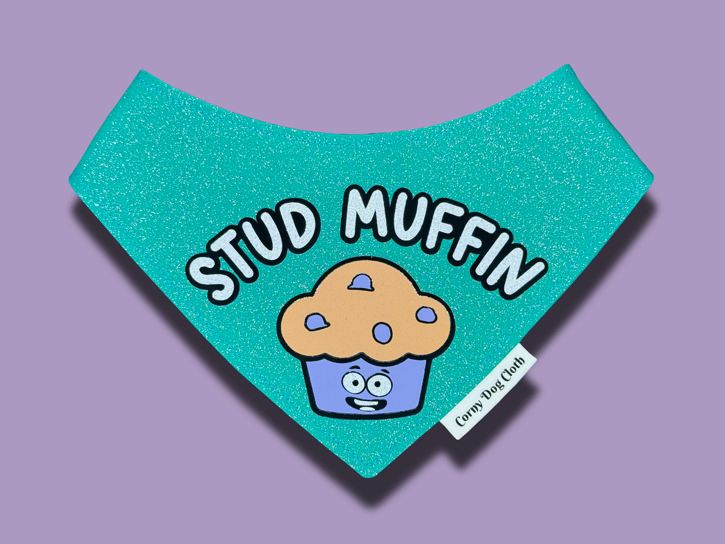 Stud Muffin Teal Glitter Bandana