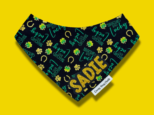 Rescued and Lucky Custom Glitter Bandana