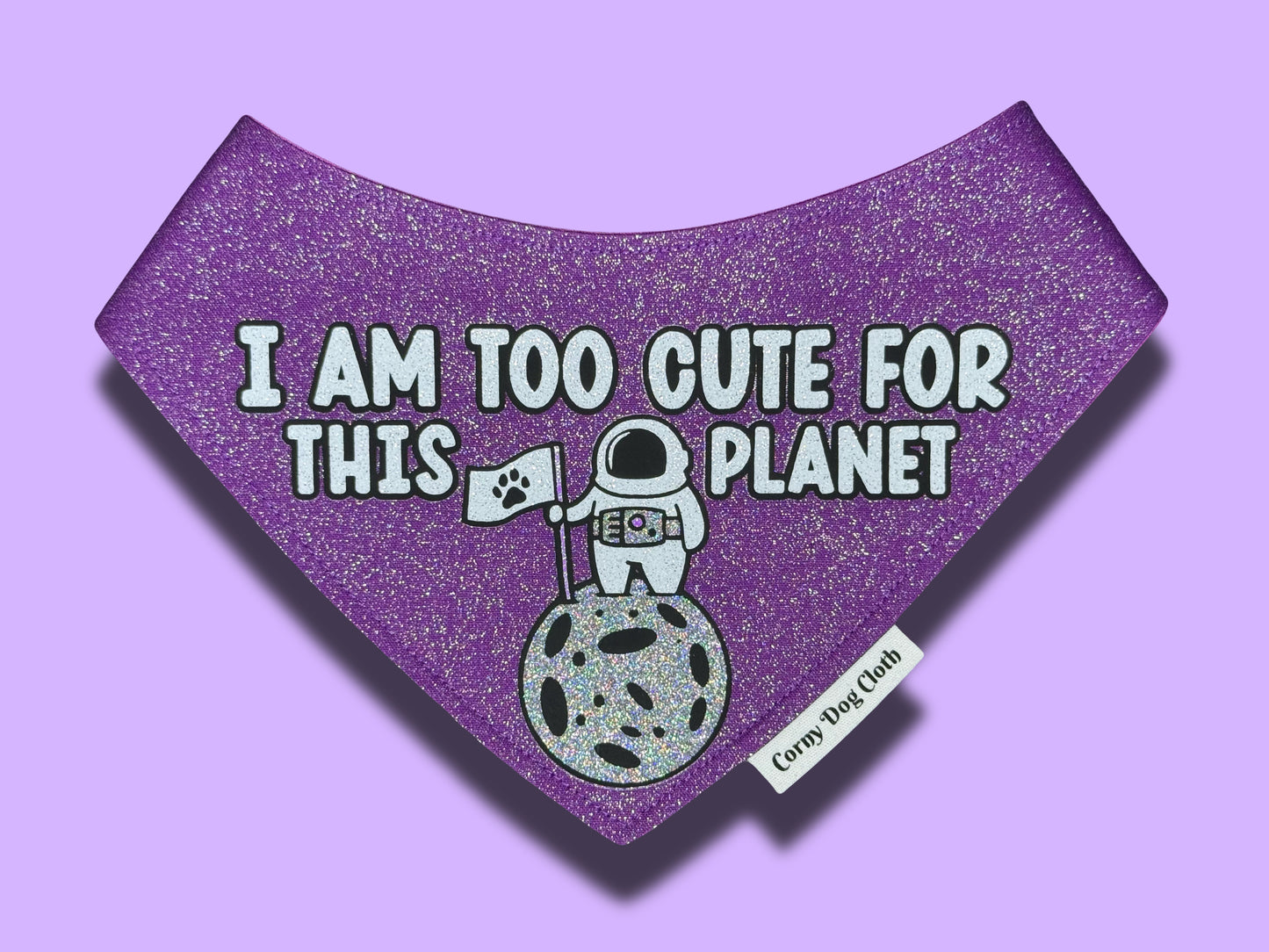 Too Cute for this Planet Purple Glitter Bandana