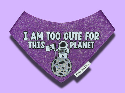 Too Cute for this Planet Purple Glitter Bandana
