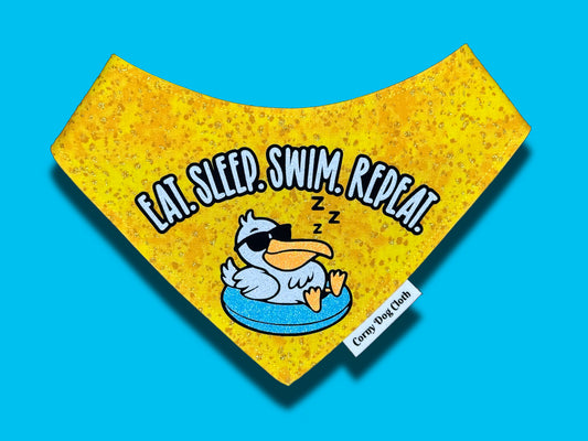 Eat Sleep Swim Repeat Yellow Glitter Bandana