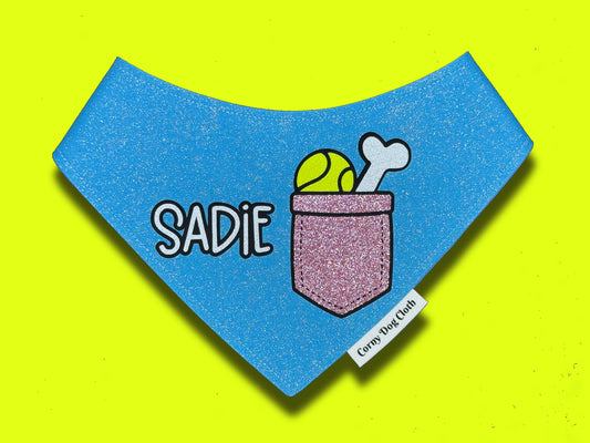 Pup Pocket Personalized Blue Glitter Bandana