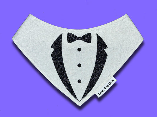 Business Attire Tuxedo White Glitter Bandana