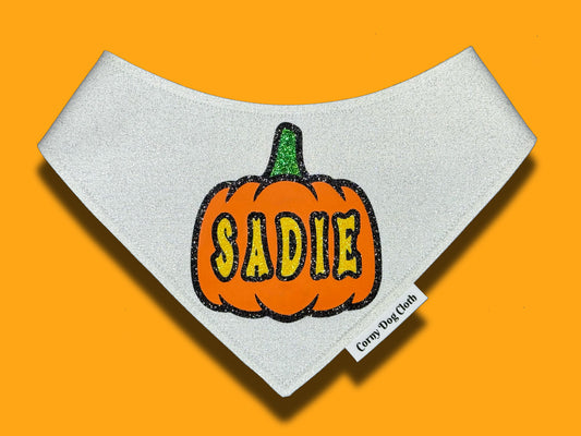 Jack-o'-Lantern Personalized White Glitter Bandana