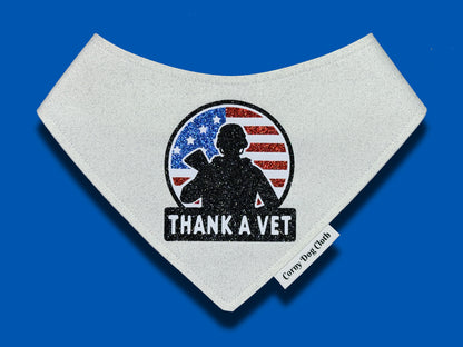 Thank a Vet White Glitter Bandana