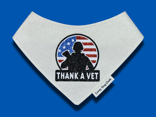 Thank a Vet White Glitter Bandana