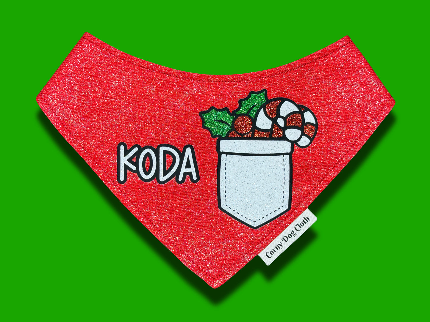 Pup Pocket Personalized Red Glitter Bandana