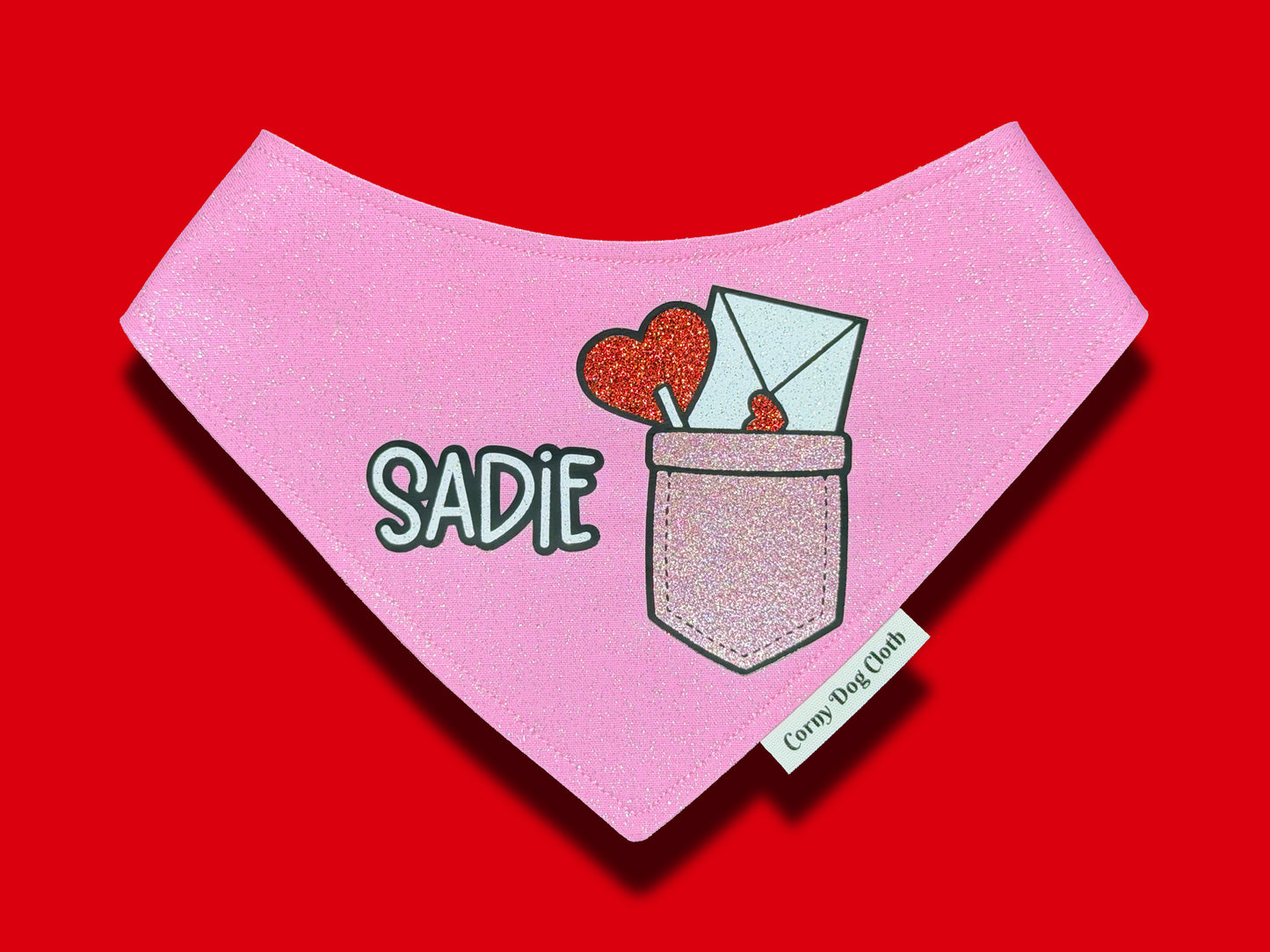 Pup Pocket Personalized Light Pink Glitter Bandana