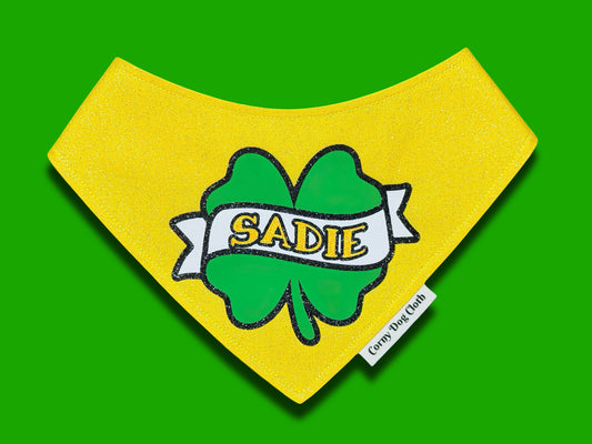 Lucky Clover Personalized Yellow Glitter Bandana