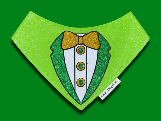 Leprechaun Tuxedo Light Green Glitter Bandana
