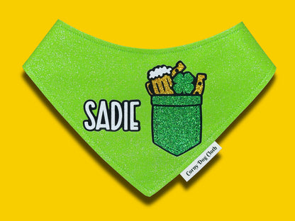 Pup Pocket Personalized Light Green Glitter Bandana