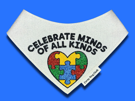 Celebrate Minds of All Kinds White Glitter Bandana