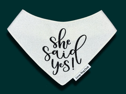 She Said Yes White Glitter Bandana