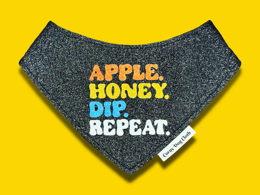 Apple Honey Dip Repeat Black Glitter Bandana
